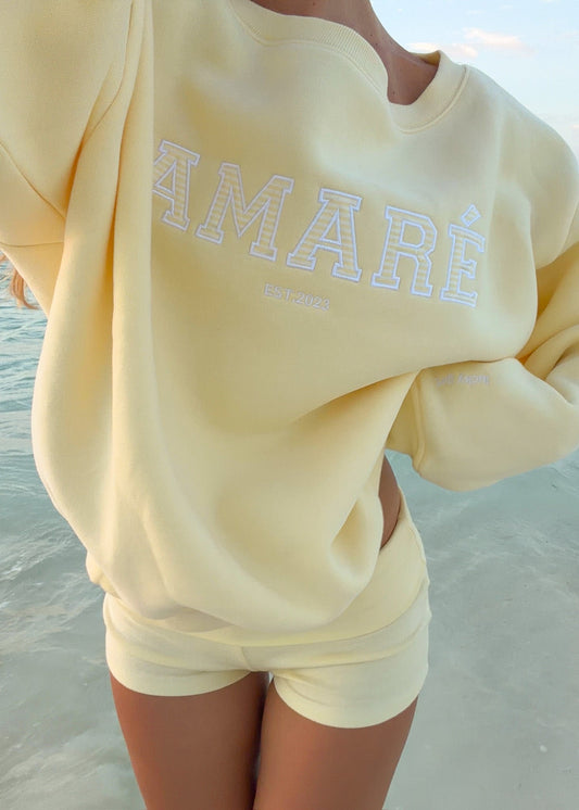 LUCKY GIRL. OFF THE SHOULDER CREWNECK (BANANA YELLOW)
