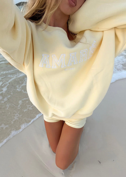 LUCKY GIRL. OFF THE SHOULDER CREWNECK (BANANA YELLOW)